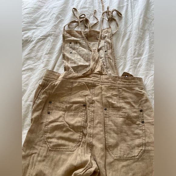 Free People Tan Linen Tie String Overalls [Sz. XS] - Picture 3 of 6